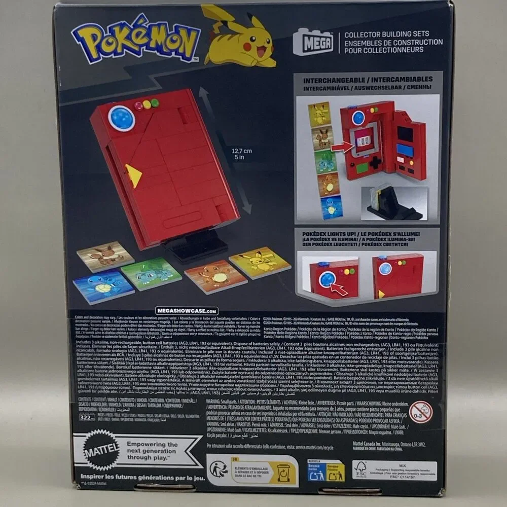 New! Mega Pokemon Kanto Region Pokedex Light Up Collector Building Set 322 Toy
